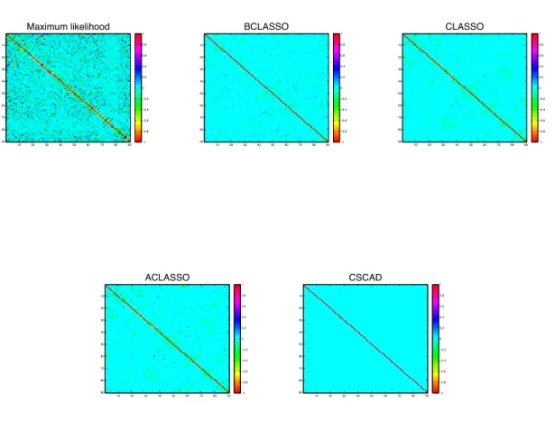 Figure 2.4: Image plots of the partial correlation matrices for 90 regions of 2-year old children’ brains using the five different methods