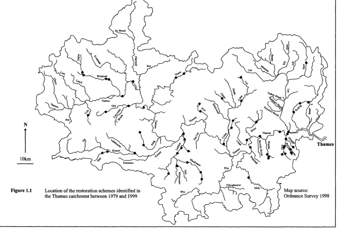 Figure 1.1Location of the restoration schemes identified in 