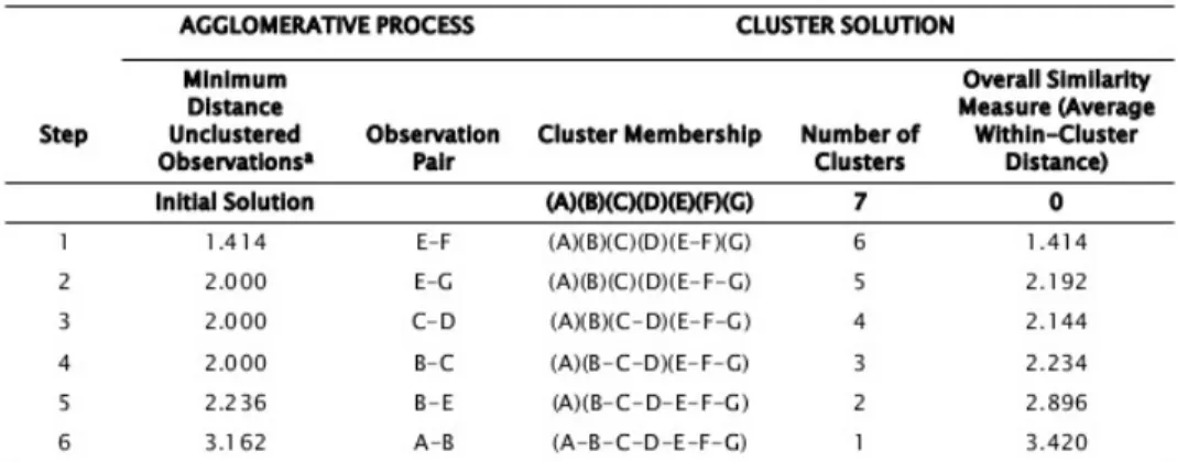 Figure 3.2. Agglomerative Cluster Solution Table.  Adapted from Hair, J. F., Jr., &amp; Black, W