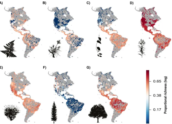 Figure 2. Geographical distribution of relative functional group species richness. All maps show the proportion of individual functional group species richness relative to the total species richness