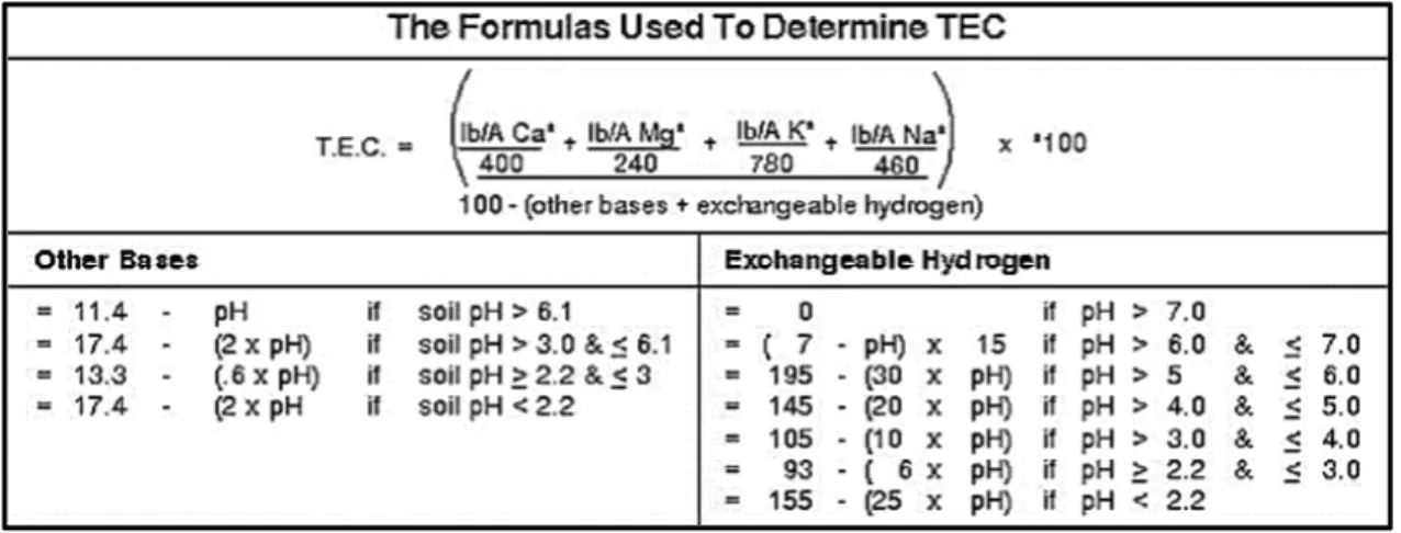 Figure 2.1 Equations and rules used by Brookside Laboratories, Inc. for determining  interpolated soil property values