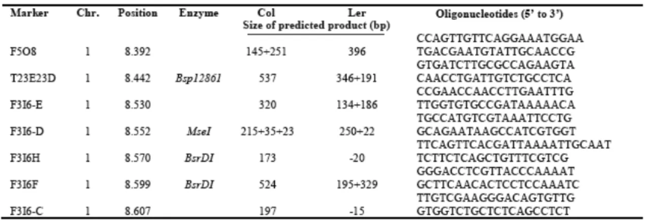 Table 2.1 Markers used to map shou2-1. 