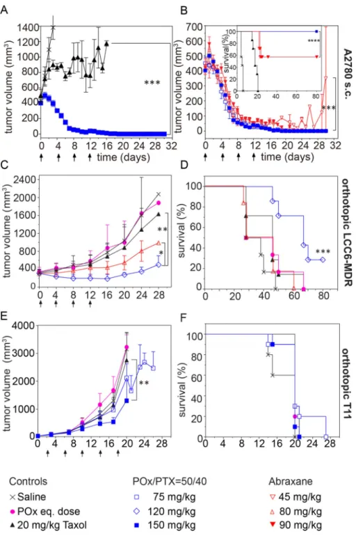 Figure 8. Antitumor efficacy of various PTX formulations in different tumors