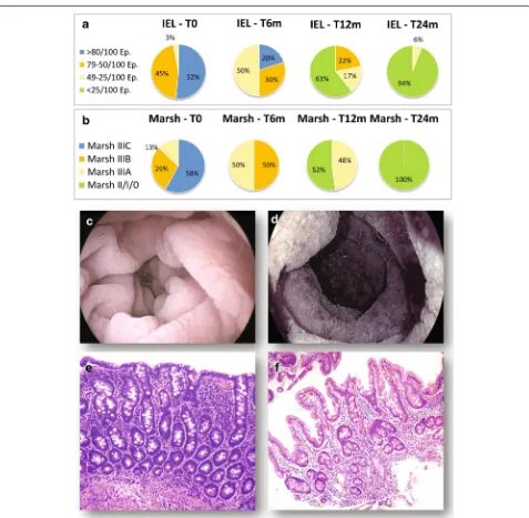 Figure 2 Longitudinal modifications of histological severity of duodenal damage in CD patients following GFD