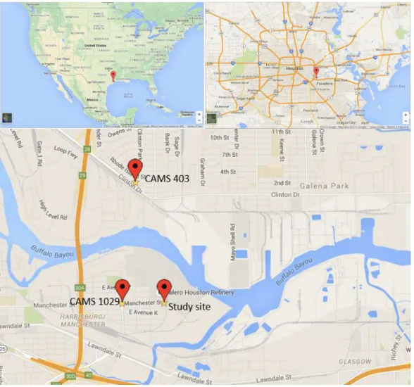 Figure 1: Location of study site for cell exposures, CAMs 1029 and CAMs 304 