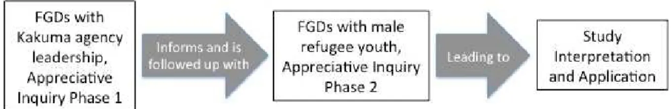 Figure 3.3 below displays the implemented qualitative study design, including the  above-detailed data collection process