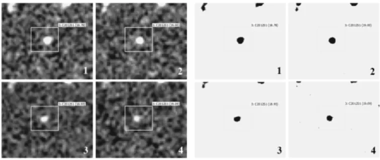 Fig. 8. Sungrazing comet C /2012 S1 (ISON) in a series of four CCD- CCD-frames.
