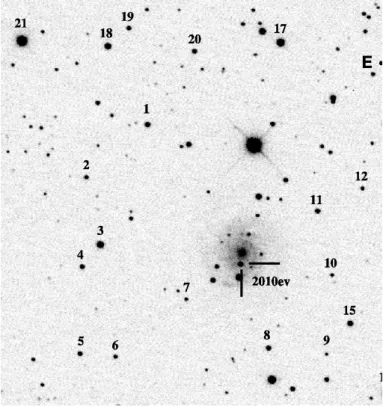 Fig. 1. Finding chart showing the position of SN 2010ev and that of the local sequence stars used for photometric calibration