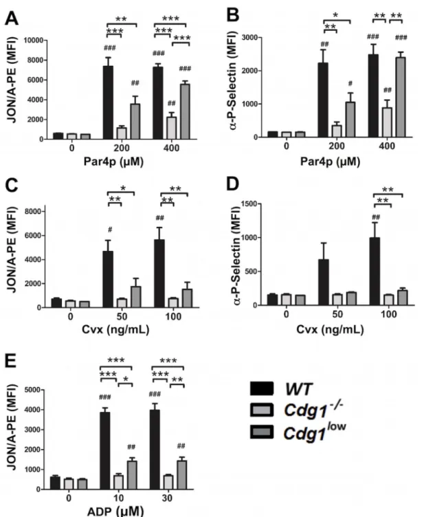 Figure 3. Improved integrin activation in Cdg1 low  compared to Cdg1 −/−  platelets