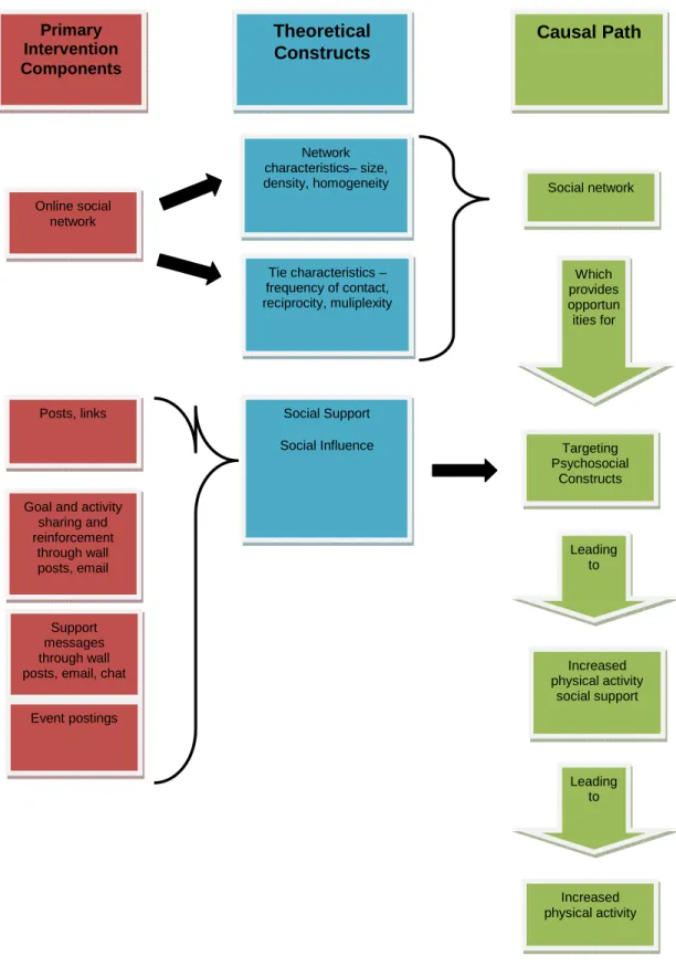 Figure 2.1. Conceptual model  Primary  Intervention  Components  Online social  network Support  messages  through wall  posts, email, chat