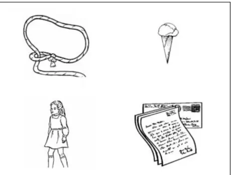 Figure 4 shows an example of a visual display constructed for an unassociated sentence, such as De zin is  dat het meisje de brief schrijft ‘The sentence is that the girl writes the letter’ (or the counter SVO version), where 