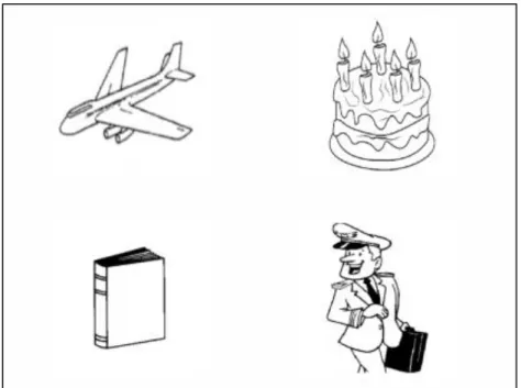 Figure 5. Example of a visual display of an associated sentence with NP2, NP1, distractor and article distractor