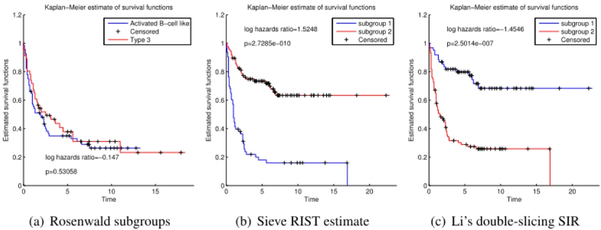 Figure 3.4: The first panel shows the estimated survival functions of the ABC and Type 3 subgroups.