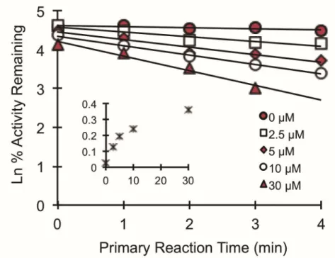 Figure 2.2. Time- and concentration-dependent inhibition of loperamide N- N-desmethylation by DHB in human intestinal microsomes 