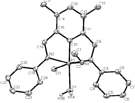 Figure 4.4. ORTEP diagram of (NCN)Ir(CH 2 CH 3 )(Cl)(OH 2 ) (3). 