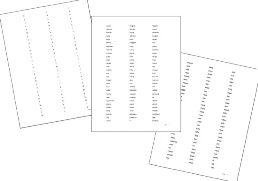 Fig. 2 Probe examples: letter naming in TNR, words in OD, and nonsense words in Arial