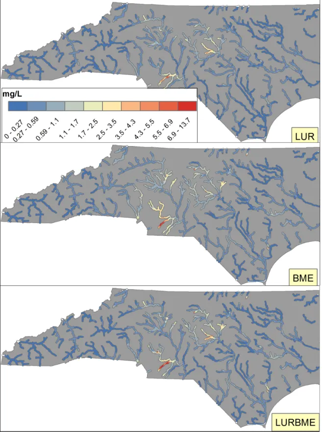 Figure 5. Time averaged nitrate concentrations estimated by three different models.  