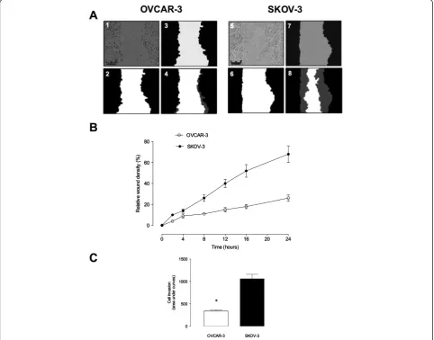 Figure 1 Ovarian cancer cell invasion. OVCAR-3 and SKOV-3 cells were grown to confluence in complete media