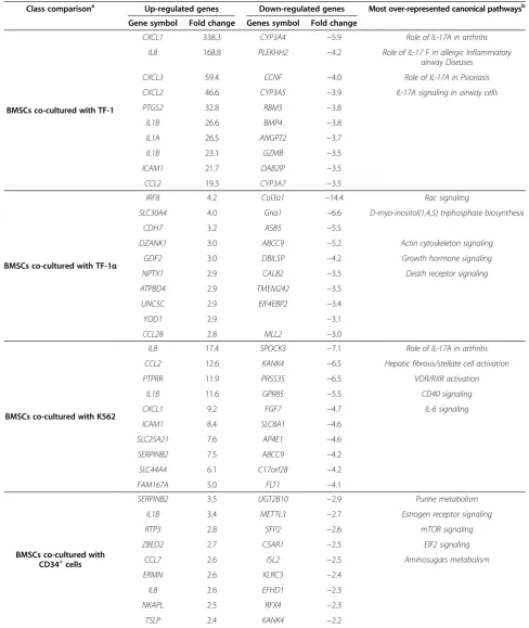 Table 2 Change in expression of BMSC genes during co-culture with 3 different leukemia cell lines and with CD34+ cells