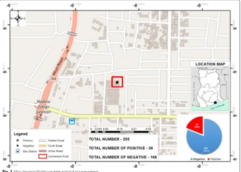 Fig. 2 Map showing Madina market and malaria prevalence