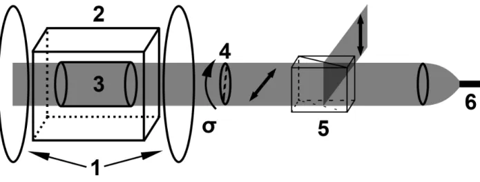 Figure 1.2: Example SEOP system schematic. 1. Helmholtz coil pair generating the polar- polar-izing magnetic field