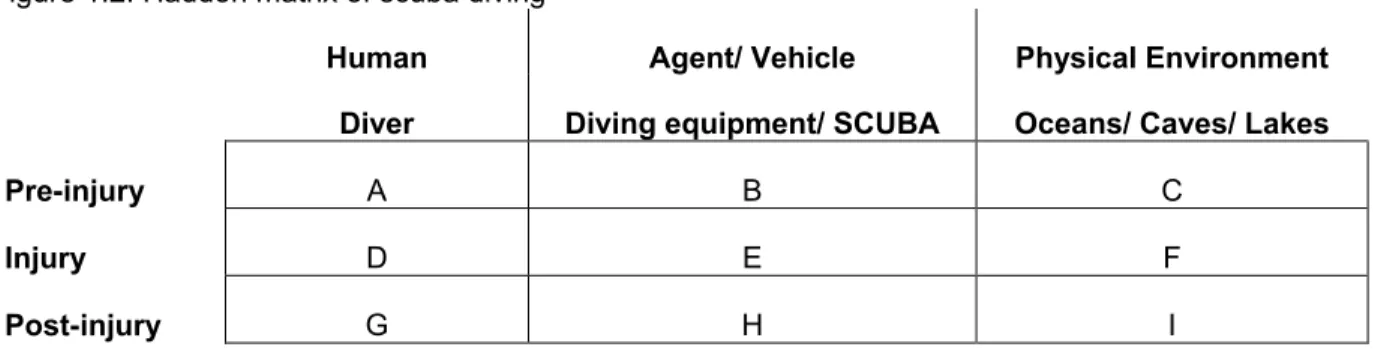 Figure 1.2: Haddon matrix of scuba diving 
