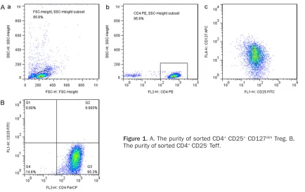 Figure 1. A. The purity of sorted CD4+ CD25+ CD127dim Treg. B. The purity of sorted CD4 CD25 Teff