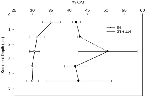 Figure 2.10. Organic matter profiles plotted at the midpoint of each sampling interval for 