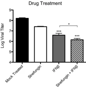 Fig. 6. Targeting 2  O-MTase activity effective in the context of IFN␤ response. WT SARS-CoV replication following pretreatment of Vero cells with either of IFN␤