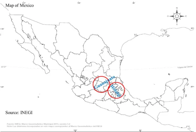 Figure 1. Map of Mexico  4.4 Methodologies 