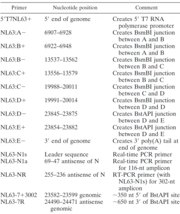 TABLE 1. Primers used to generate infectious clone fragments and for PCR