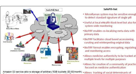 Figure 2 Diagrammatic representation of key system design elements. Four elements are specified: 1) the misidentified pill problem, 2) auser focussed assessment system, 3) non-destructive assessment tools, and 4) network-based medicine characterization data streams.