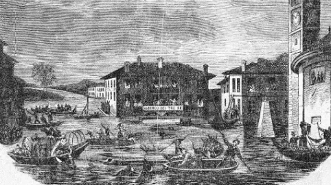 Figure 1. Engraving showing the historical center of Sesto Calende,located at the southern end of Lago Maggiore (see label in Fig