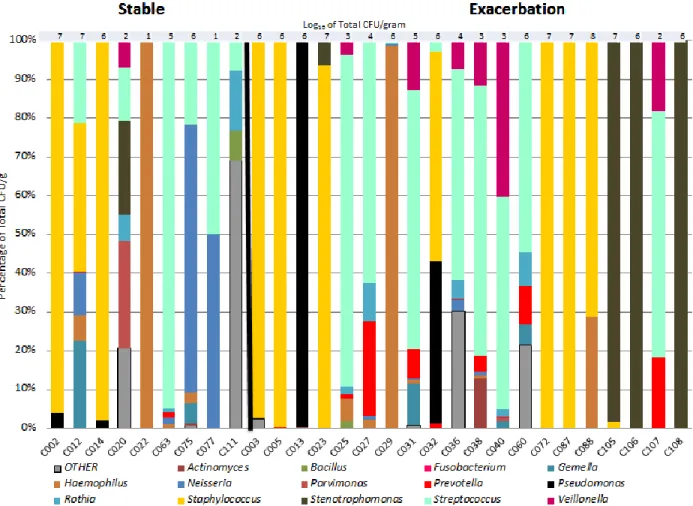 Figure 2.1.  Microbiome Composition of Sputum and BALF Samples. Abundance of  genera in A) Pediatric BALF samples B) Pediatric Sputum samples