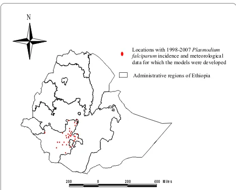 Figure 1 Coordinates of the malaria affected locations of interest in south Ethiopia. A map of Ethiopia has been sub-divided into ad-ministrative regions that include the Southern Nations and Nationali-ties People's Region where we conducted this study.
