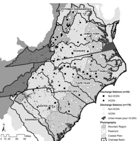 Figure  2.1:  The  South Atlantic  Region with physiographic provinces intersecting NW  to SE Atlantic  draining basins