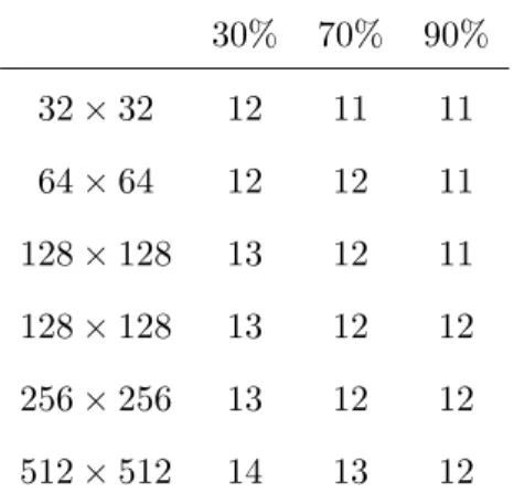 Table 4.6: Convergence iterations for the fibrosis case with GMG as a preconditioner approach with