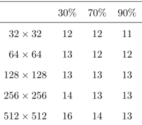 Table 4.9: Convergence iterations for the fibrosis case with the block factorization approach with 1