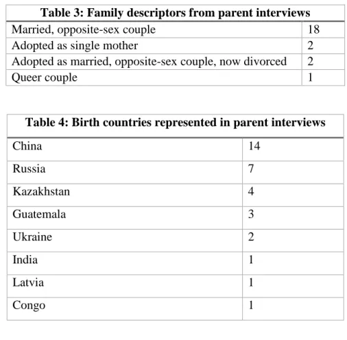 Table 3: Family descriptors from parent interviews 