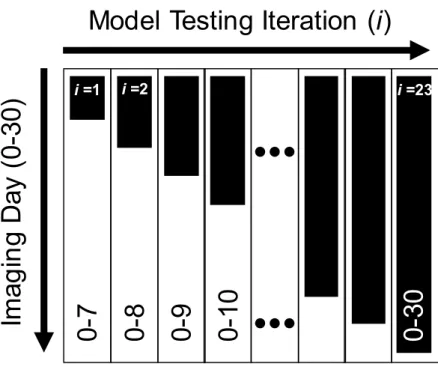 Figure 5. 1. The 23 iterations of fPCA testing included systematically varied assessment  durations ranging from day 0 to days 5-30