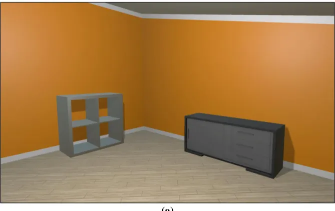 Figure 5. A sample portion of Room B, pictured both before (a) and after (b) objects have been 