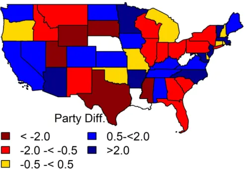 Figure 2.4: Map of Difference in Weighted Donations by Party, 2002–2010