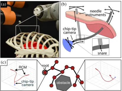 Figure 2.1: An overview of the CRISP robotic system and motion planning framework. (a) The needle-diameter flexible instruments form a parallel structure inside the body whose shape is modified by actuating the instruments outside the body