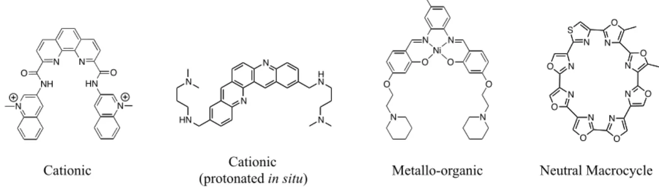 Figure 1.6 Molecules exemplifying the four broad categories of G-quadruplex binding ligands