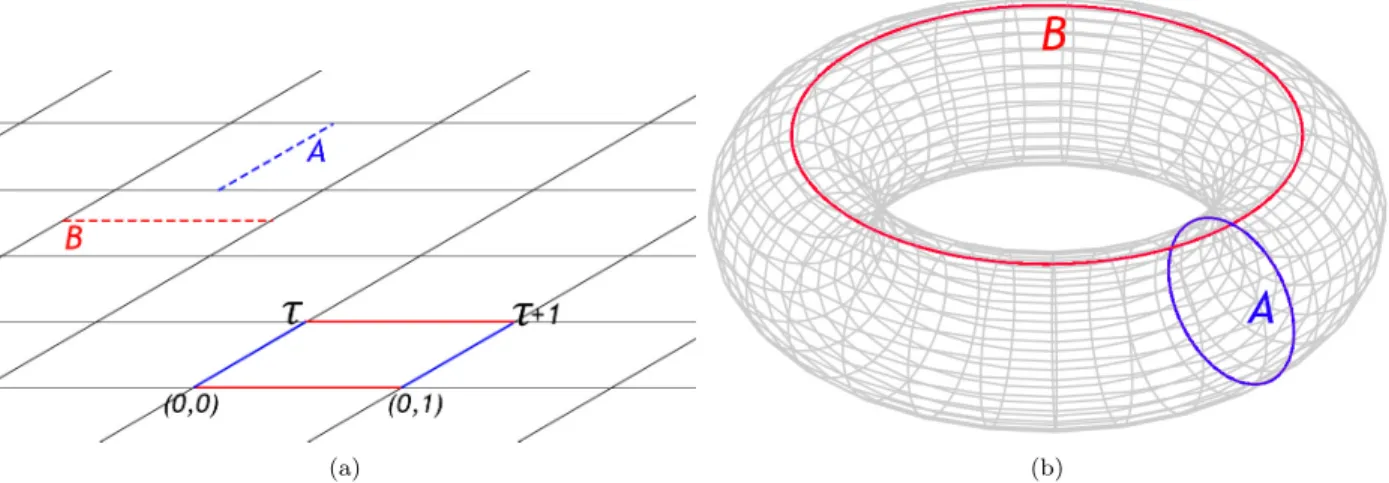 Figure 4.1: (a). C/h1, τ i plane. The lines of same color are considered equivalent, and thus construct the torus
