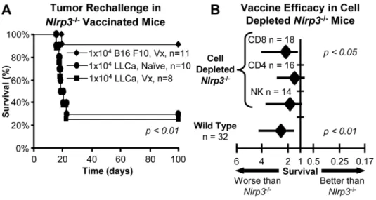 Figure 3-2.  Vaccinated Nlrp3 -/-  mice demonstrate an antitumor memory response.  