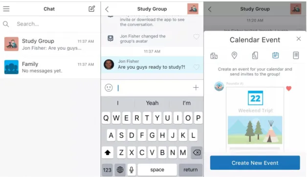 Figure 1: Three possible user-interfaces on the GroupMe application. Image from recent media  coverage on www.lifewire.com (Gil, 2019)