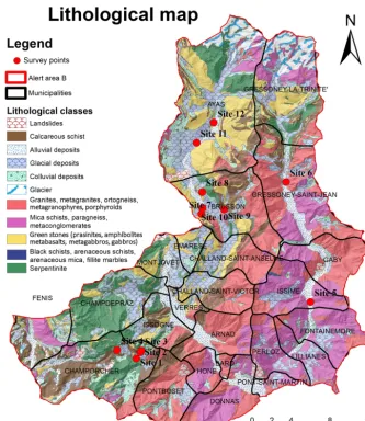 Figure 2. Spatial distribution of survey points compared to the geolithology.