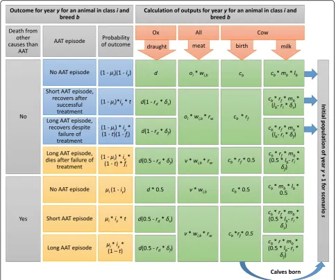 Fig. 2 Infection outcomes and associated production outputs considered in the cost-benefit analysis, calculated at animal-level a given breed (b)and age-sex class of the animal (i)