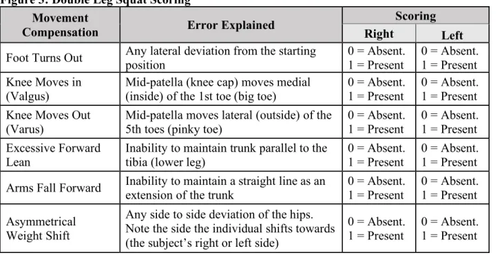 Figure 3: Double Leg Squat Scoring  Movement 